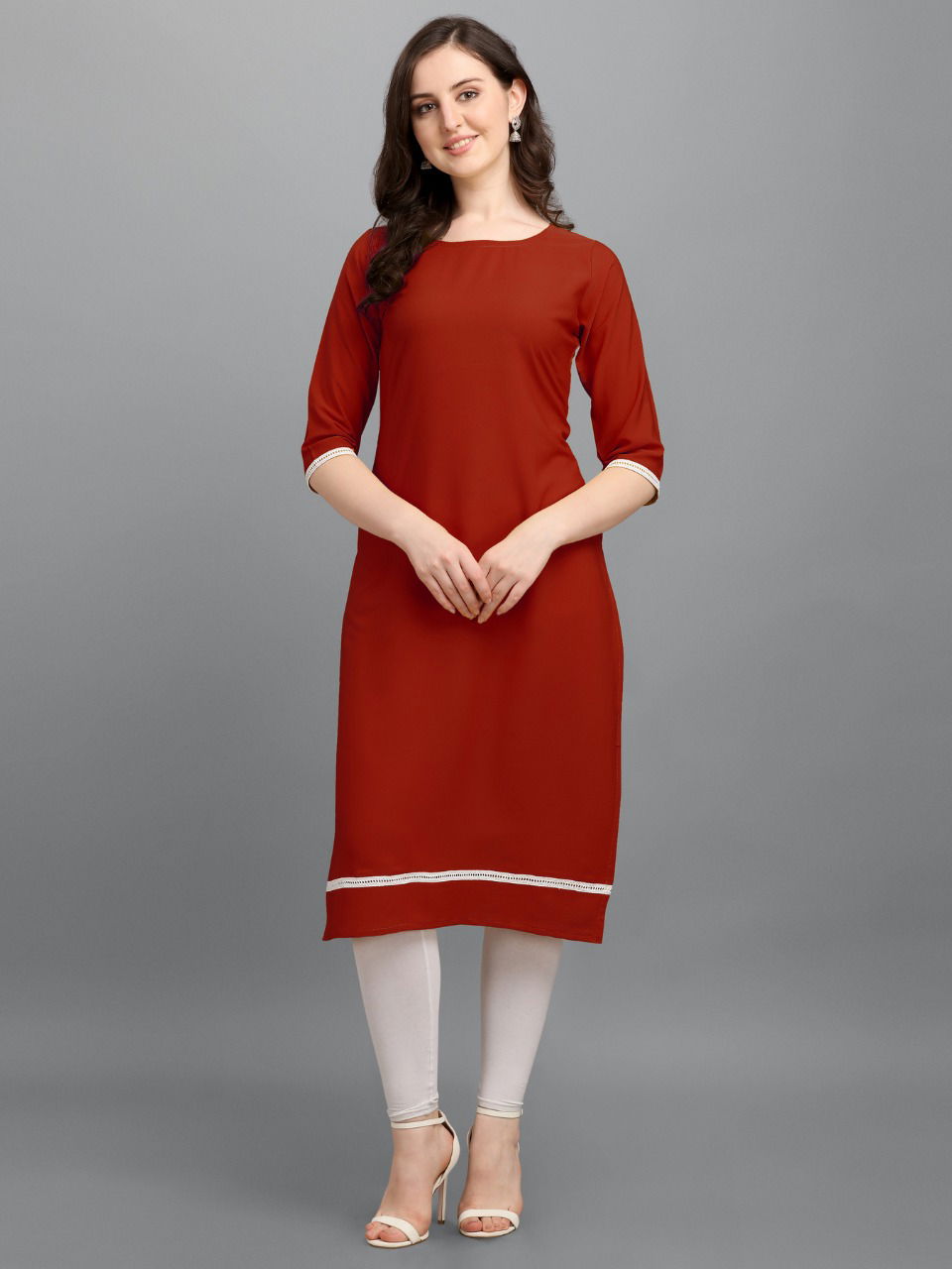 Zipio Lace Casual Daily Wear Malai Crepe Silk Palin Designer Kurti Collection